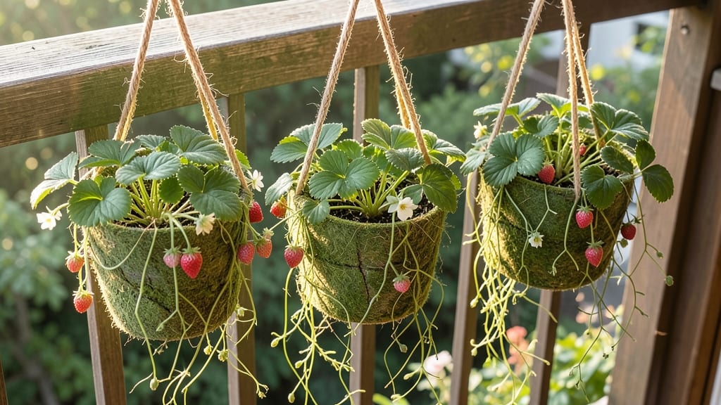 Strawberries In Hanging Baskets