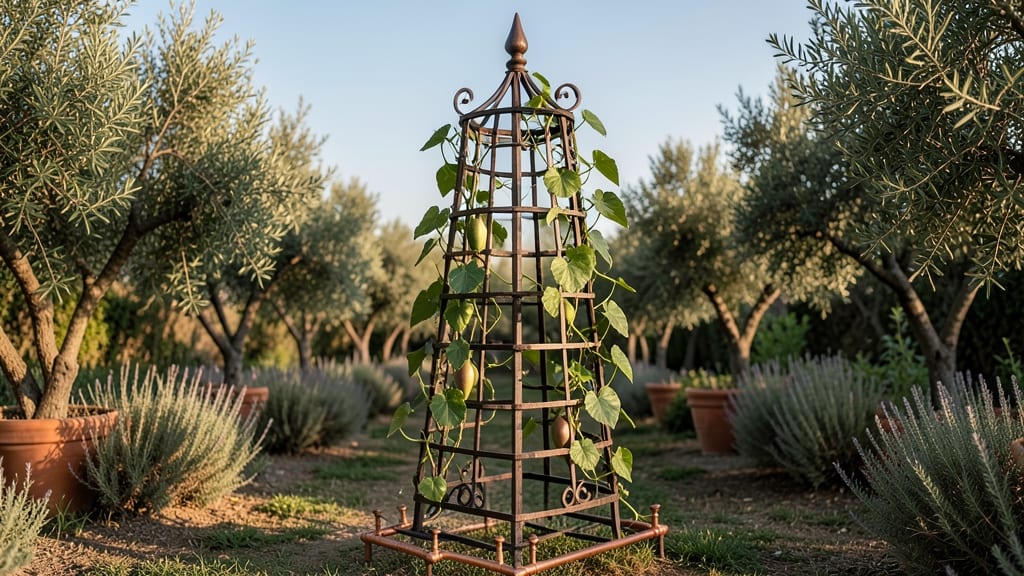 Obelisk Trellis with Drip Irrigation