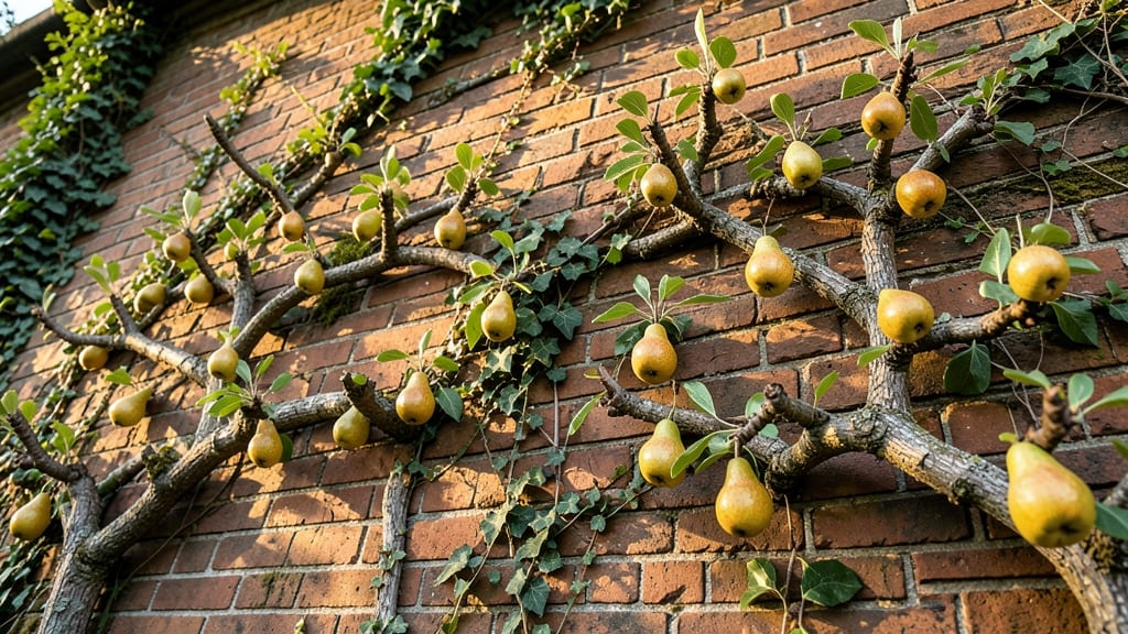 Espaliered Pear Trees Against Walls