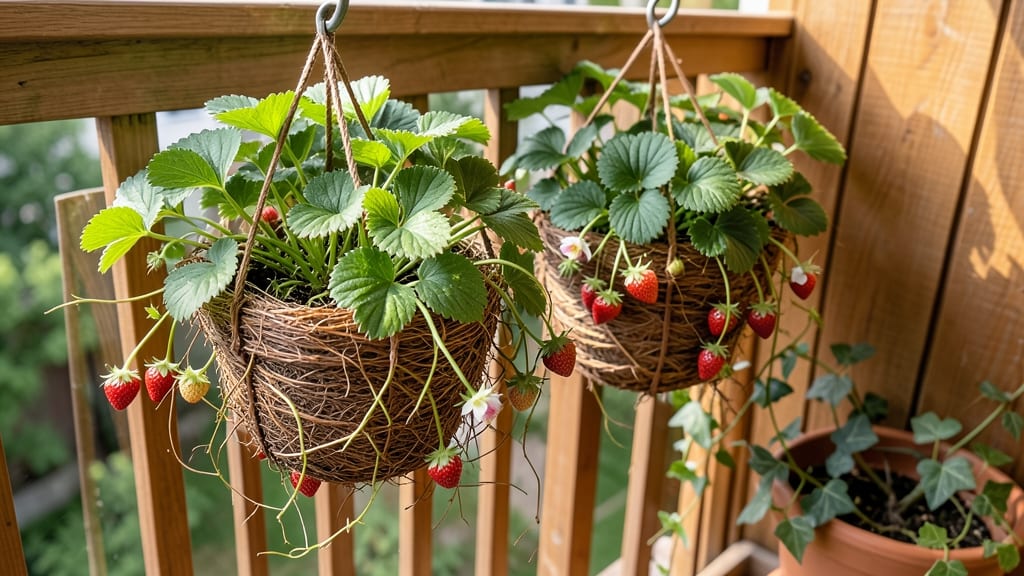 Strawberries in Hanging Baskets