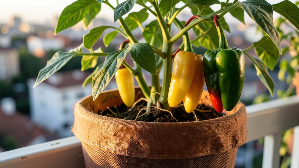 Peppers in Fabric Pots